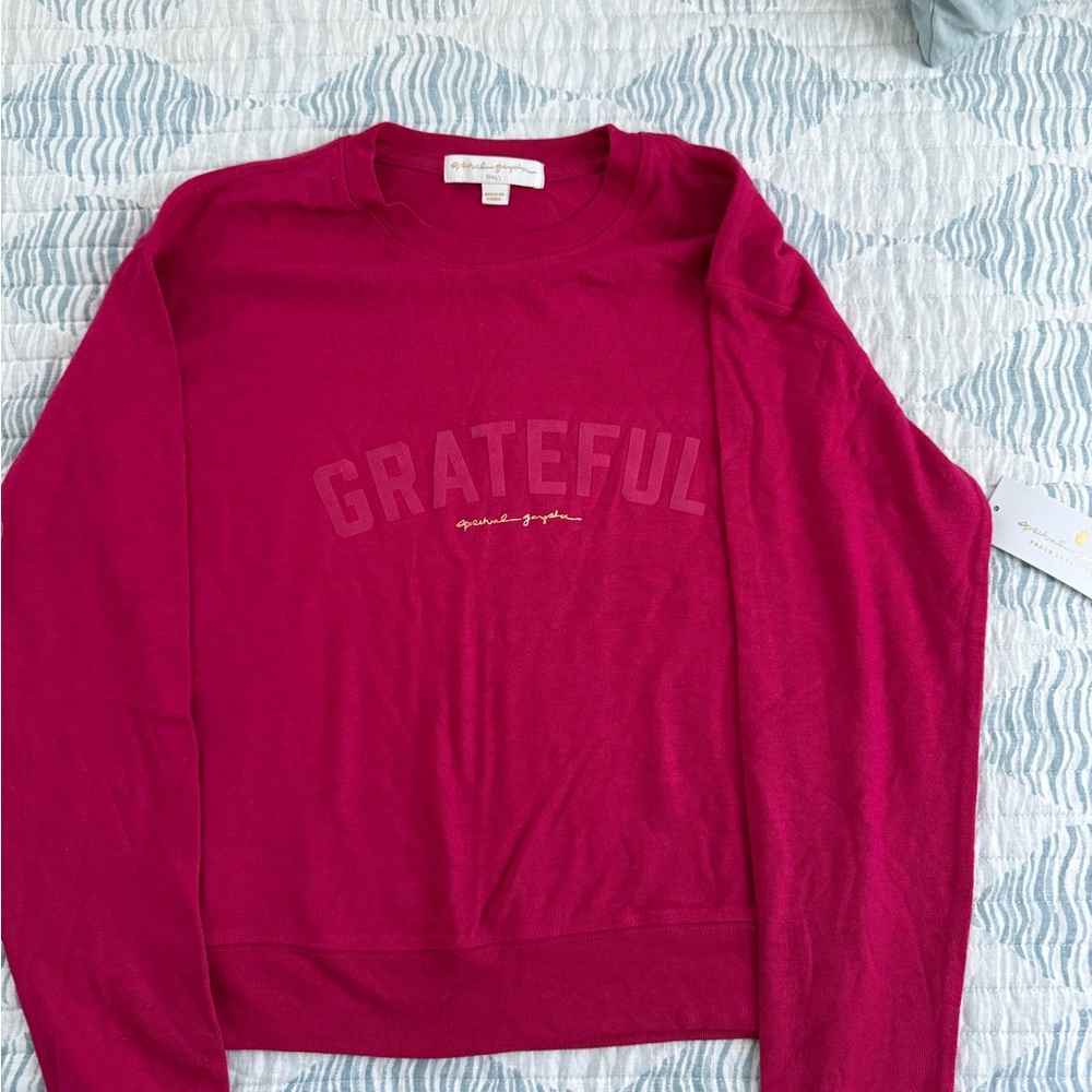 Spiritual Gangster 'Grateful' Crewneck Sweater in Berry